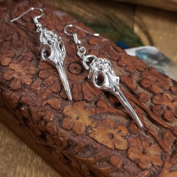 Pagan Raven Skull Necklace & Earrings Jewelry Set Horror Witchy Viking Jewelry - Picture 5 of 16